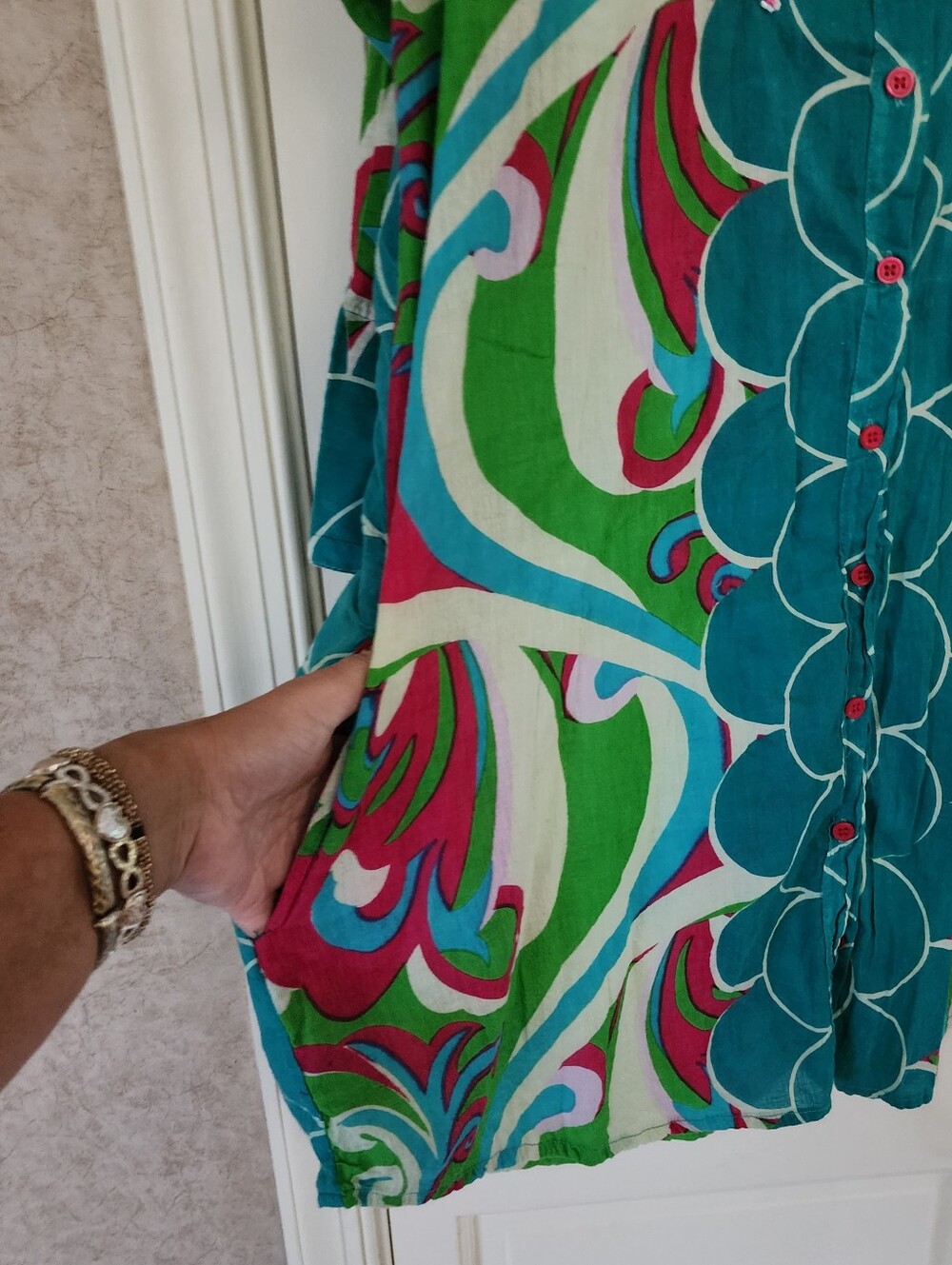 Women's Teal Floral Shirt Dress Wyth stunning beaded floral embellishments - Picture 4 of 7